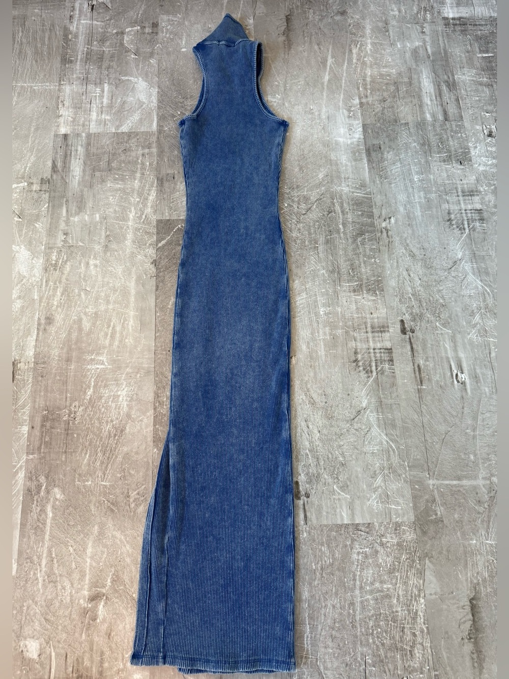 Blue Ribbed Button-Accent Midi Dress - Picture 6 of 7
